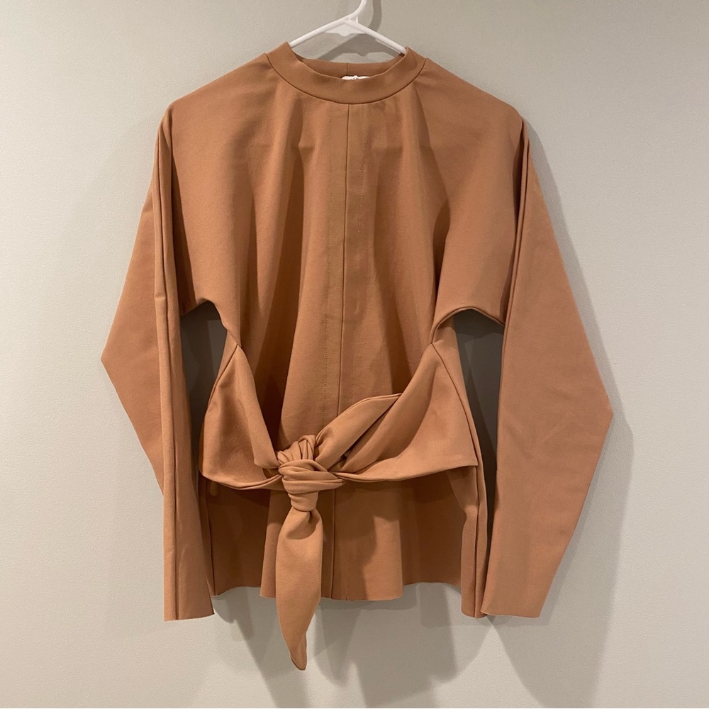 Tan Long Sleeve Top with Tie Detail